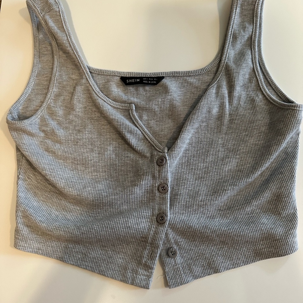 SHEIN Gray Button-Up Ribbed Tank Top